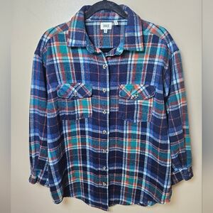 BKE Buckle Boyfriend Button Plaid Relaxed Oversized Flannel Shirt Shaket Medium